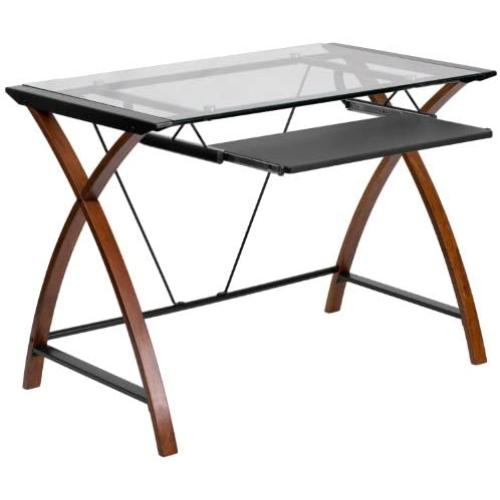 Flash Furniture Glass Computer Desk with Pull-Out Keyboard Tray and Crisscross Frame