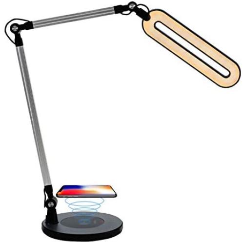 Architect Desk Lamp Wireless Charger - OTUS Adjustable Tall Swing Arm Drafting Table Light for Office Bright 10W LED Task Lighting Station with Charging pad for iPhone - Stepless Dimmer 3 Color Modes