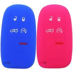 Ezzy Auto Blue and Rose Silicone Rubber Key Fob Case Key Cover Key Jacket Skin Protector fit for Challenger Charger Durango Grand Cherokee Ram 1500