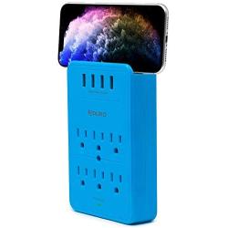 Aduro Surge Protector 6 Outlets Power Strip Station with USB (4 Ports 4.8A) Wall Mount Multiple Outlet Splitter Extender Adapter with Phone Shelf Stand ETL Listed, Blue