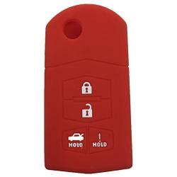Ezzy Auto Red 4 Buttons Silicone Rubber Key Fob Case Key Cover Key Jacket Skin Protector fit for Mazda 3 5 6 Mazda CX-7