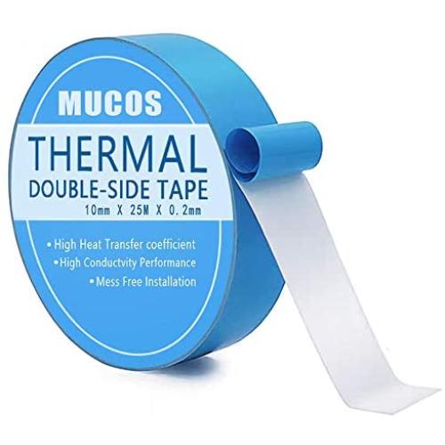 Thermal Tape, 10 mm x 25M x 0.2mm Double Side Adhesive Thermal Conductive Tape for Heatsink, LED,IGBT, IC Chip, Computer CPU, GPU, Modules, Electrically Insulated