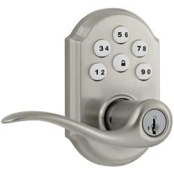 Kwikset 911 SmartCode Electronic Keypad Lock w/Tustin Lever featuring SmartKey in Satin Nickel