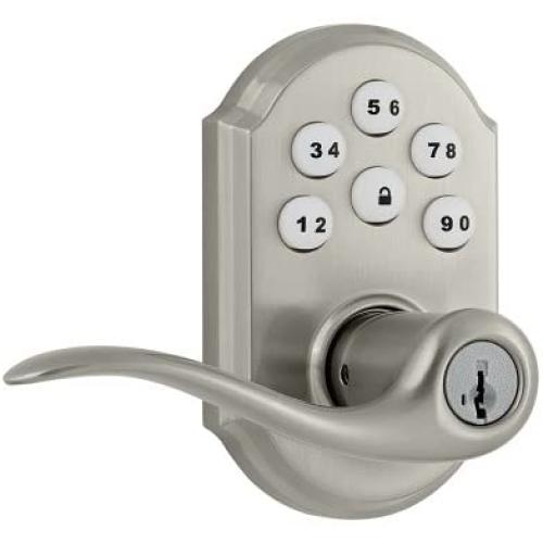 Kwikset 911 SmartCode Electronic Keypad Lock w/Tustin Lever featuring SmartKey in Satin Nickel