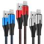 3 Foot Lightning Cable [ MFi Certified] iPhone Charger 3ft 3Pack Nylon Braided Charging Cord for Apple iPhone 11/11Pro/11Max/ X/XS/XR/XS Max/8/7/6/5S/SE/iPad Mini Air Silver Red Blue