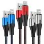 3 Foot Lightning Cable [ MFi Certified] iPhone Charger 3ft 3Pack Nylon Braided Charging Cord for Apple iPhone 11/11Pro/11Max/ X/XS/XR/XS Max/8/7/6/5S/SE/iPad Mini Air Silver Red Blue
