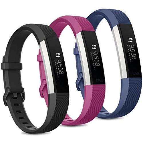 Pack 3 Replacement Band Compatible for Fitbit Alta Bands/Fitbit Alta HR Bands, Adjustable Replacement Soft Silicone Sport Bands for Woman and Men (Large, Black+Purple+Navy Blue)