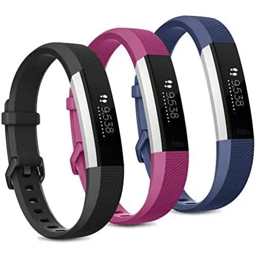 Pack 3 Replacement Band Compatible for Fitbit Alta Bands/Fitbit Alta HR Bands, Adjustable Replacement Soft Silicone Sport Bands for Woman and Men (Large, Black+Purple+Navy Blue)