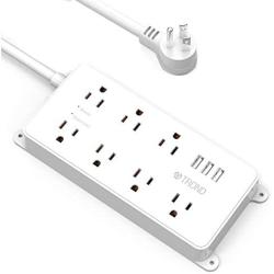 Power Strip Surge Protector, ETL Listed, TROND 7 Widely-Spaced Outlets Expansion with 3 USB Ports, Flat Plug, 1700 Joules, 5ft Extension Cord, Wall Mountable, White