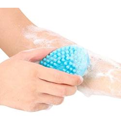 Silicone Bath Shower Loofah Brush, 100% Silicone Gentle Back Scrubber, Best Body exfoliating loofa Brush Gift for Baby Kids Men Father Mother Wife Family (Blue)