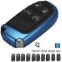 Lcyam Key Fob Cover Glossy Tpu Case Blue Fits for Dodge Ram Pickup Jeep Renegade Grand Cherokee Chrysler Compass Smart Keyless Entry Remote Key 2 3 4 5 Button