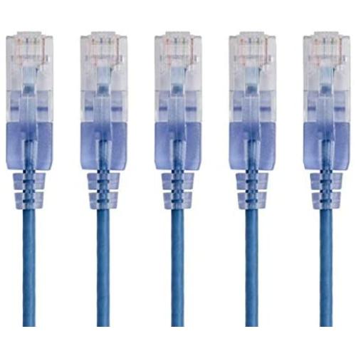Monoprice Cat6A Ethernet Patch Cable - 3 Feet - Blue (5 Pack) Network Internet Cord - RJ45, Stranded, UTP, Pure Bare Copper Wire, 30AWG - SlimRun Series