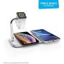 Dual 10-Watt Aluminum Wireless Charging Pad and Watch Charger Station, Qi and MFi Certified, Supports Apple and Samsung Fast Charge, Adapter Included, White
