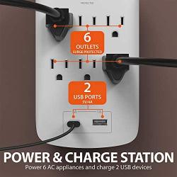 Fosmon 6 Outlet Surge Protector with 2 USB Charging Ports (1 USB-A, 1 Type C), 1225 Joules, ETL Listed, Multi Plug Outlets Extender, USB Wall Charger, 125V/15A/1875 Watt, for Home, Office