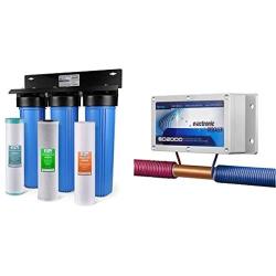iSpring WGB32BM 3-Stage Whole House Water Filtration System w/ 20-Inch Big Blue Sediment & ED2000 Whole House Electronic Descaler Water Conditioner, Alternative Water Softener