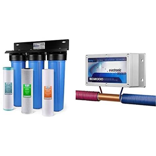 iSpring WGB32BM 3-Stage Whole House Water Filtration System w/ 20-Inch Big Blue Sediment & ED2000 Whole House Electronic Descaler Water Conditioner, Alternative Water Softener iSpring WGB32BM 3-Stage Whole House Water Filtration System w/ 20-Inch Big Blue Sediment & ED2000 Whole House Electronic Descaler Water Conditioner, Alternative Water Softener