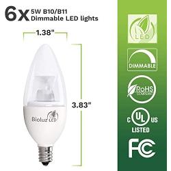 6 Pack 40 Watt Candelabra Bulbs 5W Dimmable Candelabra LED Bulbs C37 E12 Base 325 lumens,120° Beam Angle 3000K Soft White LED Candle Bulbs UL Listed Bioluz LED Pack of 6