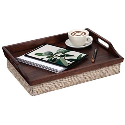 Rossie Home Lap Tray with Detachable Pillow, Serving Tray - Espresso Bamboo - Style No. 76102