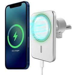 iButliv Mag-Safe Car Mount Charger, Magnetic Wireless Car Charger Compatible with iPhone 12/12 Pro/12 mini/12 Pro Max, 15W Qi Fast Charging Auto-Clamping Magnet Car Air Vent Phone Holder Mount(White)