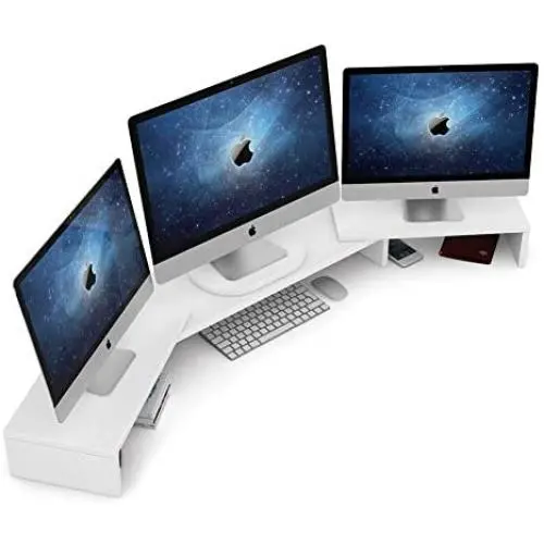 Tribesigns Triple 3 Shelf Monitor Stand Riser with Adjustable Length and Angle, White