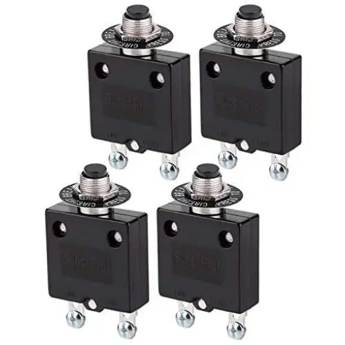 Ampper 12V/24V DC Push Button Thermal Circuit Breaker, 125/250V AC Push Reset Circuit Breaker with Quick Connect Terminals (10Amp, 4Pcs)