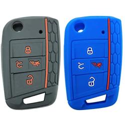 2x Coolbestda Rubber Folding 4B Key Fob Cover Glove Protector Case Accessory for 2020 2019 2018 2017 VW Golf Alltrack Sportwagen GTI Tiguan Atlas POLO Skoda Octavia (Push Start Car NOT FIT)