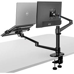 viozon Monitor and Laptop Mount, 2-in-1 Adjustable Dual Arm Desk Mounts Single Desk Arm Stand/Holder for 17 to 32 Inch LCD Computer Screens, Extra Tray Fits 12 to 17 inch Laptops (Black)