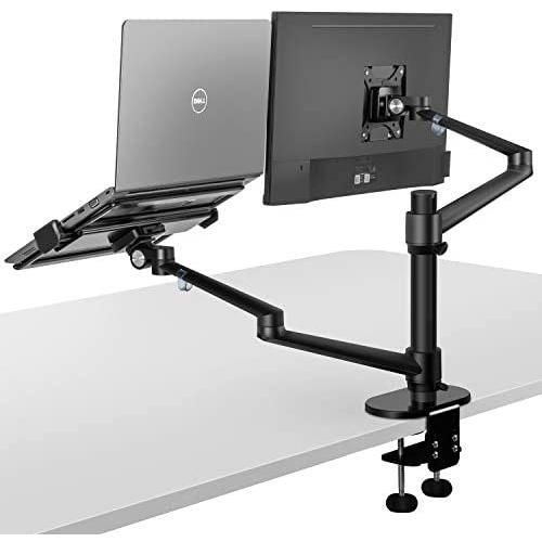 viozon Monitor and Laptop Mount, 2-in-1 Adjustable Dual Arm Desk Mounts Single Desk Arm Stand/Holder for 17 to 32 Inch LCD Computer Screens, Extra Tray Fits 12 to 17 inch Laptops (Black)