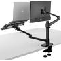 viozon Monitor and Laptop Mount, 2-in-1 Adjustable Dual Arm Desk Mounts Single Desk Arm Stand/Holder for 17 to 32 Inch LCD Computer Screens, Extra Tray Fits 12 to 17 inch Laptops (Black)