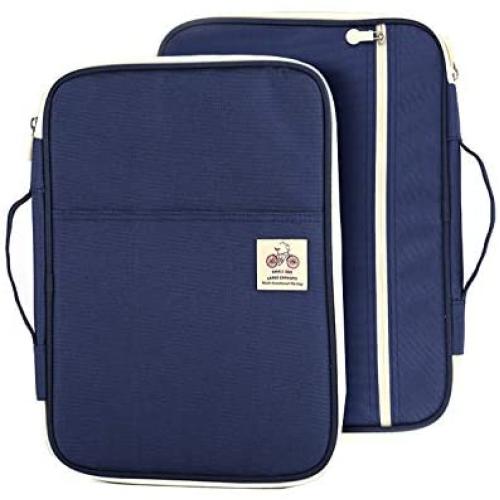 Lazyaunti Zipper Portfolio Organizer A4 Note Pouch-Waterproof Document Bags/Zipper Binder/Paper Case for 12.5'' Mac,Tablet,Pens,washi Tape,Journals,Sketch Books(Navy Blue)