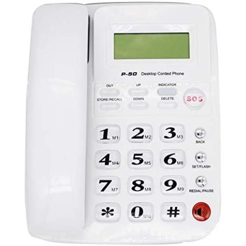 MuYuTec Desktop Landline Phone for Home Corded Phone with Caller ID Handsfree Speakerphone with Amplified Ringer for Elderly Large Button Phones for Seniors SOS Emergency Phone(White)