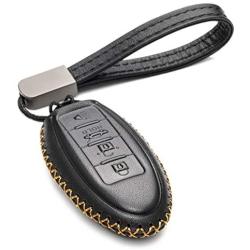 Vitodeco Leather Smart Key Fob Case Cover for 2020 Nissan Versa, Sentra, Altima, Maxima, Rogue, 2020 Infiniti Q50, Q60, QX50, QX60, QX80 and More Models (4 Buttons, Black)