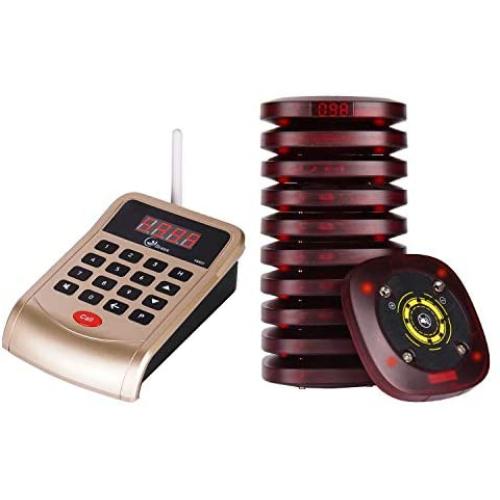 Grass V8801 Wireless Calling System Pager Restaurant System Long Range Small Size Two Way Charge Support 998 Channel with 10 Coaster Pagers