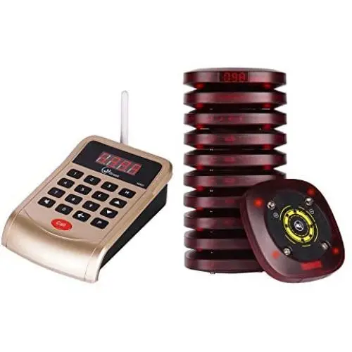 Grass V8801 Wireless Calling System Pager Restaurant System Long Range Small Size Two Way Charge Support 998 Channel with 10 Coaster Pagers