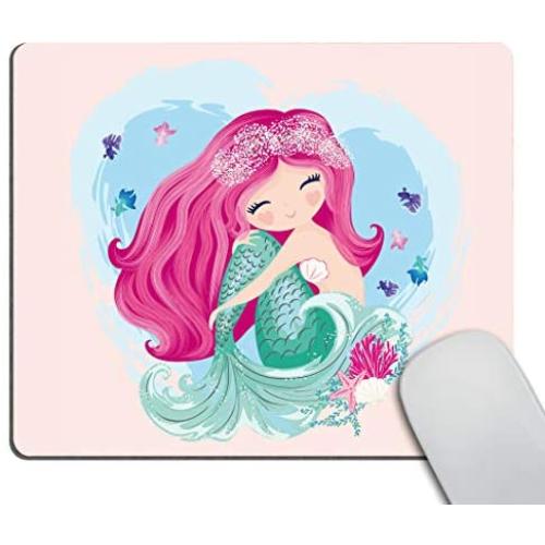 Smooffly Gaming Mouse Pad Custom, Little Cute Mermaid with Fishes and Seashells Mousepad Non-Slip Rubber Rectangle Mouse Pads for Computers Laptop