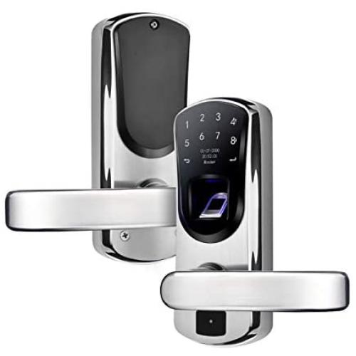 WeJupit V8 Fingerprint Smart Door Lock with Right Handle, Keyless Entry Stainless Steel Touchscreen with Electronic Keypads, Spare Key, Two-Factor Authentication, Biometric Digital Auto-Lock
