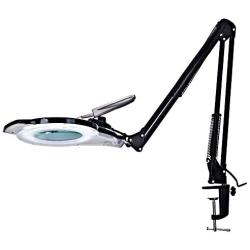 LED Magnifying Lamp with Clamp, KIRKAS 2,200 Lumens Dimmable Super Bright Full Spectrum Daylight 5-Diopter Magnifier Glass Light Lens, Adjustable Swivel Arm lamp for Desk Table Craft Workbench-Black