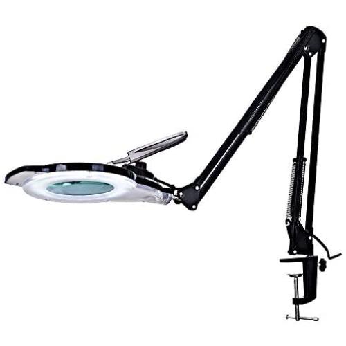 LED Magnifying Lamp with Clamp, KIRKAS 2,200 Lumens Dimmable Super Bright Full Spectrum Daylight 5-Diopter Magnifier Glass Light Lens, Adjustable Swivel Arm lamp for Desk Table Craft Workbench-Black