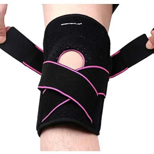 Greententljs Pair of Knee Brace Holder with Side Stabilizers - Adjustable Strap Breathable Knee Brace Patella Gel Pads for Knee Support (2Pcs Pink)