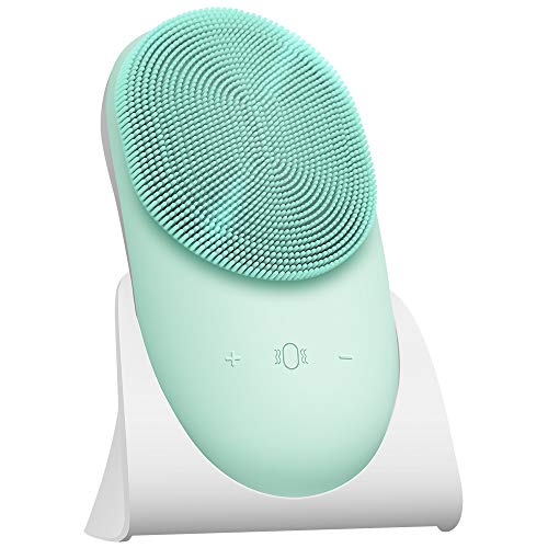 3 in 1 Sonic Facial Cleansing Brush((9 Adjustable Speeds), Silicone Face brush with Heated Massage Helps Open pores&Import Essence, USB Rechargeble Face Scrubber Brush for Deep Cleanning, Exfoliating