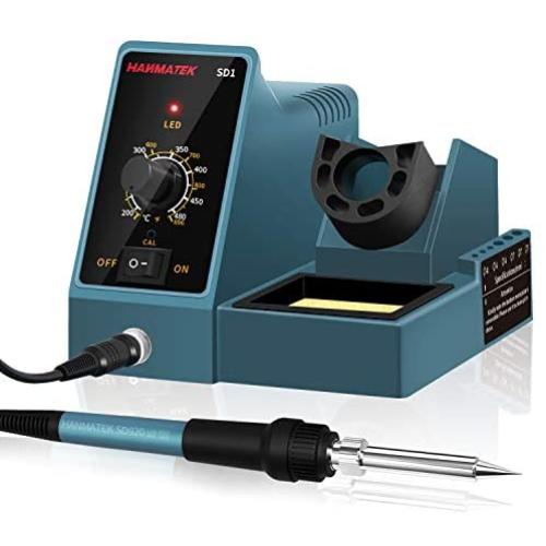 HANMATEK Durable Soldering Station,392℉-896℉ Smart Temperature Control 6 Seconds Rapid Heating Safety Certified Soldering Iron Station Soldering kit with Solder Bracket,Heat- Resistant Sponge SD1