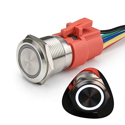 STARELO 19MM 3/4'' Momentary Push Button Switch 5A 12V 1NO1NC Waterproof Stainless Steel Shell with LED Ring with Wire Socket Plug(White)