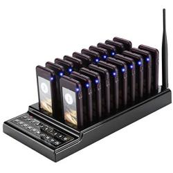 20 Channels Wireless Calling System Restaurant Guest Paging System Restaurant Call Coaster Pagers/Guest Waiting Pager/Wireless Paging System with Charging Dock and Transmitter