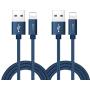 RoFI Compatible Phone Cable, [2Pack] 0.6M Nylon Braided Fast Charging USB Cord Replcement for Phone X 8 8 Plus 7 7 Plus 6s 6s Plus 6 6 Plus 5 5S 5C SE Pad Air Mini and More (2 Pack Dark Blue, 2 FT)