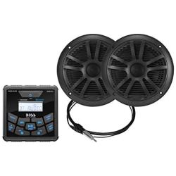 BOSS Audio Systems MCKGB450B.6 Weatherproof Marine Gauge Receiver and Speaker Package - IPX6 Receiver, 6.5 Inch Speakers, Bluetooth Audio, USB MP3, AM FM, NOAA Weather Band Tuner, No CD Player, Black