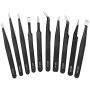 Precision Tweezers Set, 10pcs ESD Tweezers Tools Kit, Anti-Static Stainless Steel Tweezers Kit Curved, Pointed Tweezers with Storage Bag for Craft, Jewelry, Electronics, Soldering, Laboratory Work
