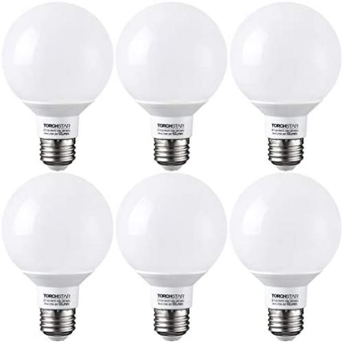TORCHSTAR G25 Globe led Bulb, Dimmable Vanity Light, 5.5W (60W Eqv.), UL-Listed, Soft White 2700K for Makeup Mirror, Pendant, Bathroom, Dressing Room, 3 Years Warranty, Pack of 6