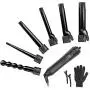 6-in-1 Curling Iron, Professional Curling Wand Set, Instant Heat Up Hair Curler with 6 Interchangeable Ceramic Barrels (0.35 to 1.25) and 2 Temperature Adjustments (Black)