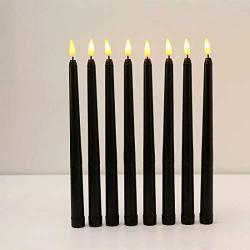 Datomarry Pack of 12 Black Body Flickering Flameless Taper Candles,11 inch Yellow Glow Plastic Battery Powered Realistic Christmas Candles Lights