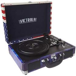 Victrola Vintage 3-Speed Bluetooth Portable Suitcase Record Player with Built-in Speakers | Upgraded Turntable Audio Sound| Includes Extra Stylus | American Flag (VSC-550BT-USA) Amercan